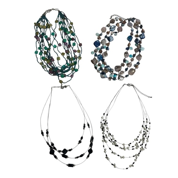 Unbranded Costume Jewelry Beaded Necklaces Lot/4 Tiered Multi Colors Appr. 18” - Picture 2 of 16